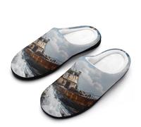 Shipwreck Waves Reef Slippers Women Winter Warm Cotton Hotel Slippers Anti-Slip Indoor Slip-Ons House Shoes 7-8（39-40