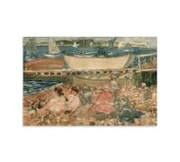 Shipyard, Children Playing 1900-1902 Impressionist Poster by Maurice Prendergast - Wall Art with Children And Boats at Seaside Wall Art Painting Canvas Gift Living Room Prints Bedroom Decor Artworks U