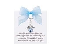 ShiQiao Spl Bridal Bouquet Accessory Gifts for Bride Wedding Blue Angel Charm with Card Something Blue Angel Charm for Women Bridal Shower Gifts for Daughter Sister Best Friend