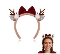ShiQiao Spl Christmas Reindeer Antlers Headband for Women Xmas Deer Ears Hairband with Red Bow Party Headwear for Girls Cute Festive Christmas Accessory for Holiday Reindeer Antlers Hair Hoop