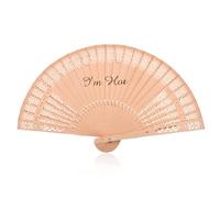 ShiQiao Spl Funny I'm Hot Wooden Folding Fan for Women Men Handheld Cooling Fan with Hollow-Out Carvings Bamboo Hand Fans for Best Friend Sister Brother Portable Wood Fans for Travel Summer Holidays