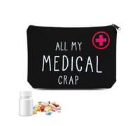 ShiQiao Spl Funny Medicine Pill Organiser Bag for Women Medical Pouch for Travel Black Canvas Emergency Medical Case with Zipper Travel Toiletry Cosmetic Bag Portable First Aid Kit