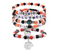 ShiQiao Spl Halloween Beaded Bracelets Set Spooky Clay Beads Layered Bracelet for Women Men Halloween Cosplay Accessories for Boys Girls Trick or Treat Festival Bracelets 5 Pcs