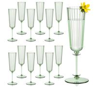 SHIQIKEJIPTY 12 Pack Plastic Champagne Flutes Sage Green Unbreakable Ribbed Champagne Glasses Detachable 5.5 Oz Disposable Wine Stemware Glasses Toasting Cups for Wedding Christmas Baby Shower Party
