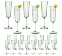SHIQIKEJIPTY 24 Pack Plastic Champagne Flutes Sage Green Unbreakable Ribbed Champagne Glasses Detachable 5.5 Oz Disposable Wine Stemware Glasses Toasting Cups for Wedding Christmas Baby Shower Party