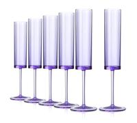 SHIQIKEJIPTY Acrylic Champagne Flutes 5.4 OZ Square Champagne Glasses Stemmed Coupes Reusable Wedding Toasting Glasses Rose Bride Wine Glasses For Birthday Party Wedding (Purple, 6 Pack)