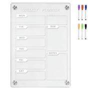 SHIQUAN Magnetic Weekly Planner for Fridge, Contains 6 Pens, 30x20cm | Fridge Magnet Board, Fridge Clear Acrylic Calendar Board, Suitable for Kitchen Refrigerators Meal Planner Boar