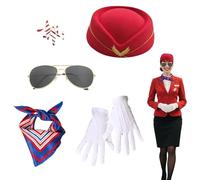 SHIQUAN Women's flight attendant costume accessory, stewardess costume, ladies, flight attendant, with stewardess hat, gloves, sunglasses, fibulas
