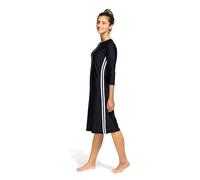 Shira Modest Swimsuit for Women | Swim Dress, Full Coverage Bathing Suit | 3/4 Sleeve Tznius UPF 50+ | Quick-Dry Swimdress, Black/White Stripes, S