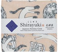 Shirayuki Japanese Kitchen Cloth KYO-YUZEN Made of Layered Fine Mesh Cloth for Dish Cloth, Table Wipe, Hand Towel in Beige, Meow Meow