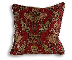 Shiraz Large Square Cushion Cover - Burgundy Red - Embroidered Damask Jacquard - Gold Piped Edges - Reversible - Zip Closure - 100% Polyester - 58 x 58cm (23" x 23" inches) - Made by Riva Paoletti