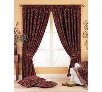 Shiraz Pencil Pleat Curtains (Pair), Burgundy Red and Gold, 100% Polyester, 168 x 229cm