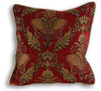 Shiraz Square Cushion Cover - Burgundy Red - Embroidered Damask Jacquard - Gold Piped Edges - Reversible - Zip Closure - 100% Polyester - 45 x 45cm (18" x 18" inches) - Made by Riva Paoletti