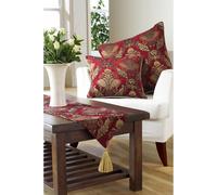 Shiraz Table Runner - Burgundy Red and Gold - Embroidered Damask Jacquard - Non