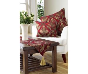 Shiraz Table Runner - Burgundy Red and Gold - Embroidered Damask Jacquard - Non