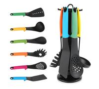 ShirazO Kitchen Utensil Set 6pcs, Silicone Cooking Utensils, Non-Stick Kitchen Utensils Set with Soup Ladle, Spoon, Skimmer, Spaghetti Server, Spatula & Slotted Turner - Black, Heat Resistant