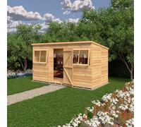 Shire 12X6 Shiplap Pent Single Door With Opening Windows