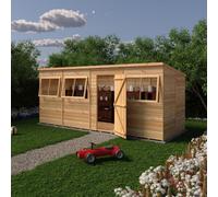 Shire 16X6 Shiplap Pent Single Door With Opening Windows