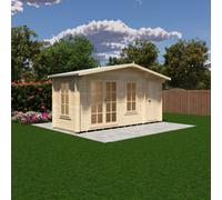 Shire Bourne Log Cabin 16X6 With Double Doors, Opening Windows & Storage Room