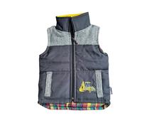 Shire Classics Children's Digger Bodywarmer Gilet, Grey with Herringbone Pattern, Construction Vehicle Embroidery, Quilted Vest with Yellow Lining (UK, Age, 2 Years, 3 Years)