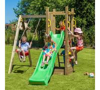 Shire Climbing frame Rumble Ridge Rock Wall featuring single swing and slide