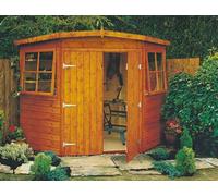Shire Corner Shed Double Doors Tongue And Groove Garden Shed Workshop Approx 10 X 10 Feet - Honey Brown Timber Basecoat