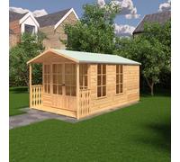 Shire Delmora 8 ft x 14 ft Summerhouse With Veranda, Brown