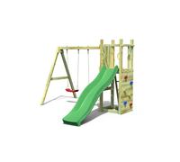 Shire Funny 3 Rumble Ridge Rock Wall with Double Swing - Outdoor Play Set in Light Brown Shire Light Brown