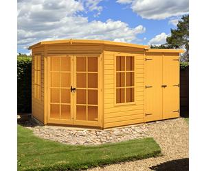 Shire Hampton 3' 9" x 6' 8" Pent Summerhouse with Side Shed - Premium Dip Treated Shiplap