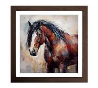 Shire Horse Abstract Expressionism No.1 Framed Print | 18x18 Inch Walnut Framed Wall Art | Ready to Hang | Eclectic Animal Picture | Living Room Bedroom Lounge Office