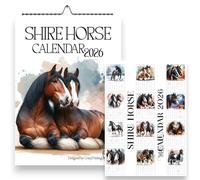 Shire Horse Calendar 2026, A4 Size, Monthly Format with UK & US Holidays, Metal Binding, Horse Lover Gift, Equestrian Calendar, Shire Horses, Handmade, Horse Gifts, Horses 2026