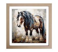 Shire Horse Expressionism No.3 Framed Print | 18x18 Inch Oak Framed Wall Art | Ready to Hang | Eclectic Animal Picture | Living Room Bedroom Lounge Office