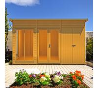 Shire Lela 5' 10" x 11' 8" Pent Summerhouse with Side Shed - Premium Dip Treated Shiplap