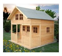 Shire Lodge 8x9 ft Single Door with Three Opening Windows Playhouse in Light Brown Shire Light Brown