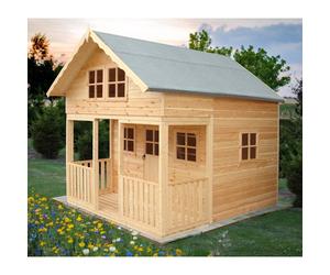 Shire Lodge 8x9 ft Single Door with Three Opening Windows Playhouse in Light Brown Shire Light Brown