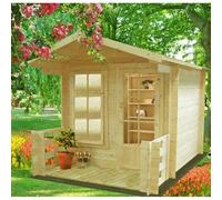 Shire Maulden with veranda Log Cabin Home Office Garden Room Approx 8x8 ft in Light Tan Shire Light Tan