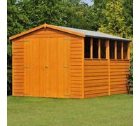 Shire Overlap 10 x 8 Feet Dip Treated Apex Shed Double Door with Windows in Brown Shire Brown