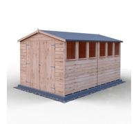 Shire Overlap 8ft x 12ft Wooden Apex Garden Shed, Brown