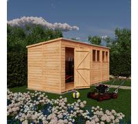 Shire Garden Value 16 x 6 Overlap Pent Shed with windows, Brown