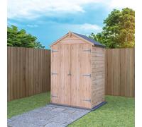 Shire Overlap 4x3 Feet Dip Treated Apex Shed Double Door - 3 Corner Shelves in Brown Shire Brown