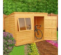 Shire Pent Single Door Tongue & Groove Garden Shed Workshop Approx 8x6 ft in Brown Shire Brown