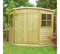Shires Pressure Treated Corner Shed Shiplap Garden Shed Approx 7 x 7 Feet in Brown Shires Brown