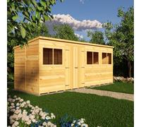 Shire Shiplap Pent Shed Double Door - 16 ft x 6 ft, Brown