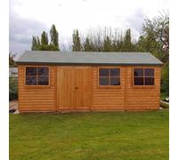 Shire Shiplap Mammoth Loglap 12x24 ft Shed Double Door - Two Opening Window in Brown Shire Brown