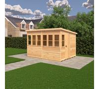 10x8 Shire Sun Pent Shiplap Potting Shed - 10x8 Shire Sun Pent Shiplap Potting Shed Door Location position on the Right-Hand Side of Gable in shiplap