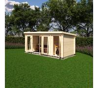 Shire Walsoken Log Cabin 8X17 With Double Doors, Opening Windows & Storage Room