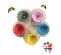 Shirene Bee Cups,5 PCS Bees Cups for Garden,Colourful Bee Watering Station with Wooden Tray,Insect Drinking Feeder for Bees & Butterflies for Thirsty Pollinators for Garden Decor