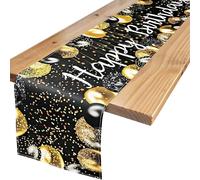 Shirene Birthday Table Decorations,Happy Birthday Black Gold Vintage 183 x 33 cm Birthday Table Blanket for Parties - Table Decoration for Birthdays,Dining Room,Indoor and Outdoor,Golden