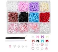 Shirene Bow Nail Charms,500PCS 3D Color Multi Shapes Butterfly Knot Nail Charms with Tweezers Pickup Tool Bow Charms for Nails Nail Art Accessories for Women Girls Decoration Nails