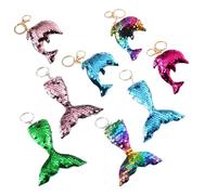 Shirene Glitter Mermaid Tail & Dolphin Keychains Set,8 PCS Reversible Sequins Fish Key Chain Ring for Bag Charms,Purse & Backpack Accessories,Under The Sea Party Favours Gifts